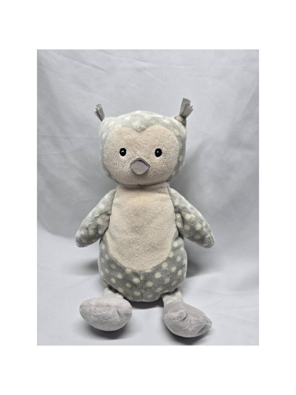 Little Jellycat Ollie The Owl Polka Dot Grey Cream Stuffed Toy- Medium INDIGO105
